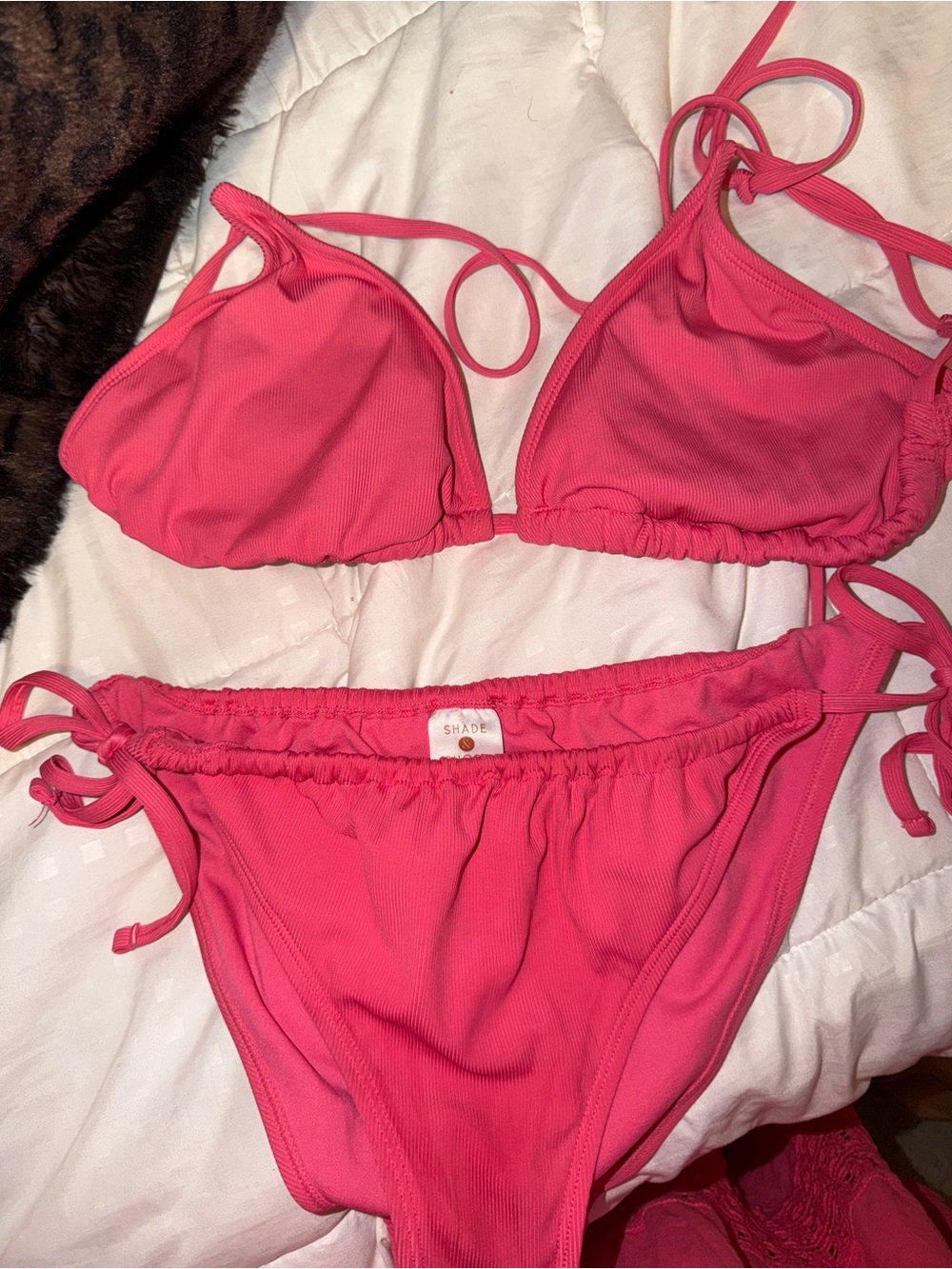 Shade & Shore Pink Ribbed Triangle Bikini Set